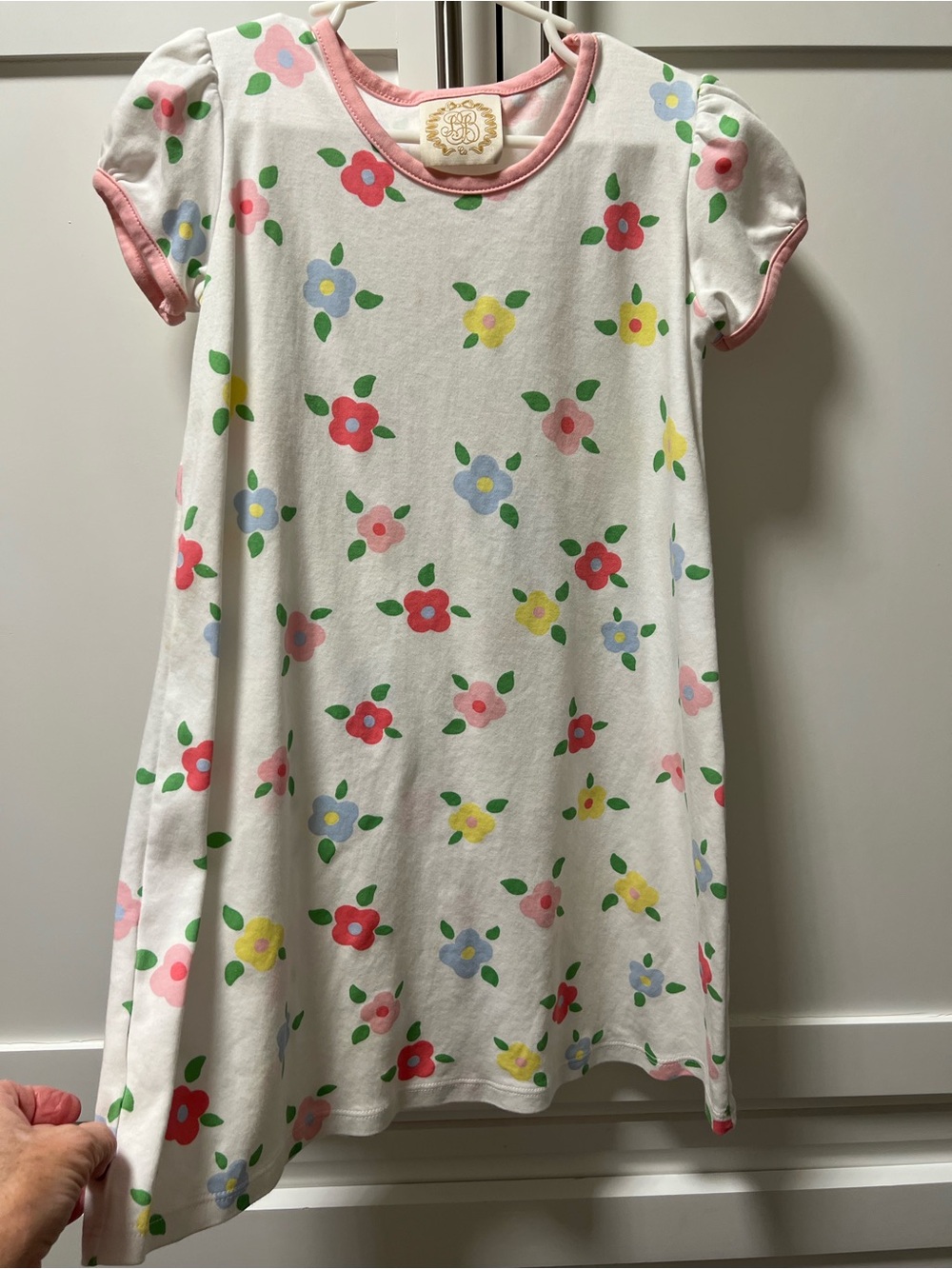 The Beaufort Bonnet Company White Floral with Pink Trim dress 8